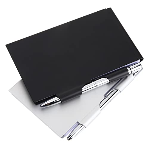 jojofuny 2 Stück Metall Notizbücher mit Stift Nachfüllbare Notizblöcke für Unterwegs Robuste Hülle aus Aluminium mit Dickem Schwarz und Silber von jojofuny