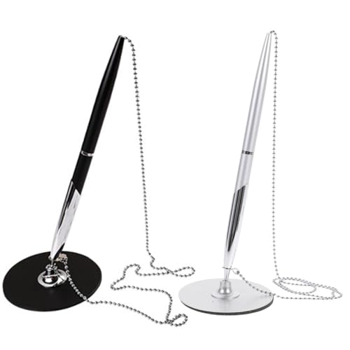jojofuny 2 Stück Multifunktionaler Metall Schreibtisch Kugelschreiber mit Ständer und Kette Teiliges in Schwarz und Silber Fester Tisch Signaturstift für Büro Hotel Rezeption und Business jojofuny 2 Stück Multifunktionaler Metall Schreibtisch Kugelschreiber mit Ständer und Kette Teiliges in Schwarz und Silber Fester Tisch Signaturstift für Büro Hotel Rezeption und Business von jojofuny
