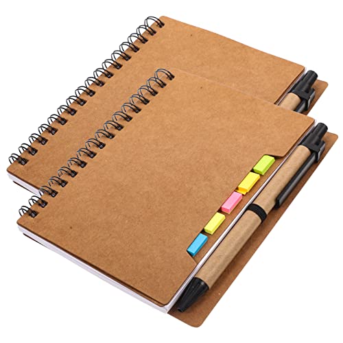 jojofuny 2 Stück Spiral Notizbuch mit Haftnotizen Tragbares Notizbuch für Schüler Planung und Organisation Kraftpapier für Konferenzen und Alltag von jojofuny