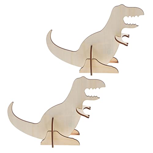 jojofuny 2 Stück Teiliges Dinosaurier Holzpuzzle DIY Montage Modell aus Glattem Holz Kindersicheres Zusammenbau Bemalbarer Holzbausatz für Kreative für Geburtstag und Festival von jojofuny