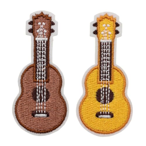 jojofuny 2 Stück Teiliges Kreative Gitarren Stickerei Patches DIY Aufnäher zum Aufnähen und Reparieren von Kleidung Taschen Schuhen Hautfreundlich Vielseitig Einsetzbar Modisches von jojofuny