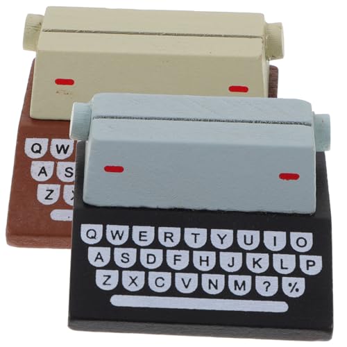 jojofuny 2 Stück Vintage Mini Schreibmaschinen Foto und Notizhalter mit Holzsockel für Kreative Tischdekoration und Partys Braun Schwarz für Memo Clips und Nachrichtenhalter von jojofuny