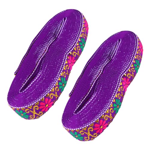 jojofuny 2 Stück Vorhangspitzen -gurtband Stoff Wohnkultur Gewebte Gestickter Bandbesatz Blumenband Bestickt Ethnisches Band Nähen Stickerei Kanten Spitzenband Für Blumen- Violett Polyester von jojofuny
