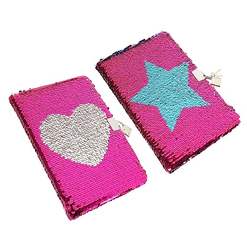 jojofuny 2 Stück Zweierset Pailletten Notizbuch mit Schloss Kawaii Tagebuch für Planer Herz Stern Robustes und Schreibbuch für Notizen Memo und Kreative Ideen von jojofuny
