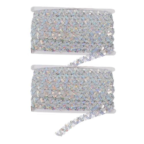 jojofuny 2 Stück spitzenband selber machen DIY Bastelband aus Pailletten Glitzer-Pailletten-Spitzenband Blau hochzeitsdeko DIY-Kleidungszubehör dekorativer Spitzenbesatz Polyester Silber von jojofuny