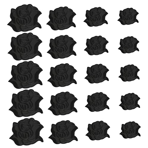 jojofuny 20 Stück Blumen Stickereipatches zum Aufbügeln Schwarze Applikationen für Kleidung Taschen und Jeans für Diy Reparaturen und Kreative Projekte von jojofuny
