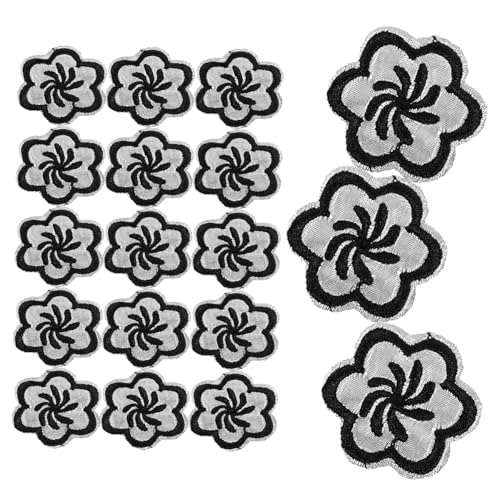 jojofuny 20 Stück Stoffpatch Bestickt Flicken Nähen Aufnäher Mit Blumenapplikation Flicken Für Jacken Gestickte Applikation Flecken Blumen- Kleidung Polyesterfaden Black von jojofuny