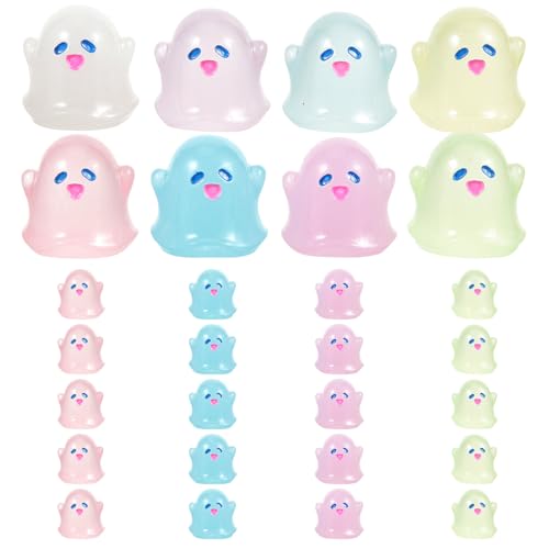 jojofuny 20 Stück Teiliges Leuchtende Mini Geisterfiguren Diy Halloween Deko Resinschmuck für Bastelprojekte Gemischte Farben für Miniaturgärten und Kreative Bastelideen von jojofuny