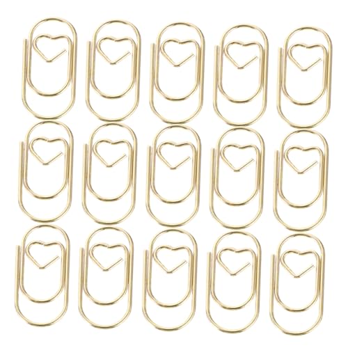jojofuny 200 Stück Herzförmige Büroklammern aus Stahl Süße Metallklammern zum Sortieren von Dokumenten Lesezeichen Vielseitig für Schule Büro Home Office Praktische Papierklammern in Gold von jojofuny