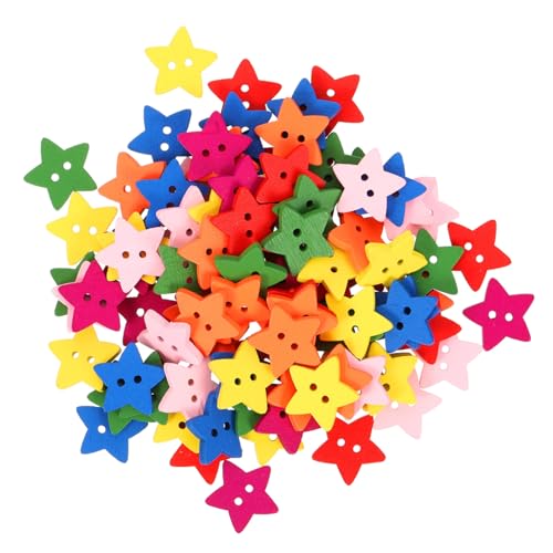 jojofuny 200 Stück Teiliges Bunte Holzknöpfe Sternform mit Löchern Stabile DIY Knöpfe für Nähen Scrapbooking Bekleidung Kleidung Langlebige Sternknöpfe für Handwerk und Dekoration von jojofuny