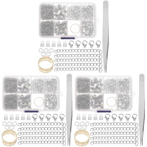 jojofuny 3 Boxen DIY -Schmuckverschluss Biegeringe für die Schmuckherstellung Schließe Silber Schlüssel Armband Biegering Hummerschere DIY-Versorgung Zinklegierung von jojofuny