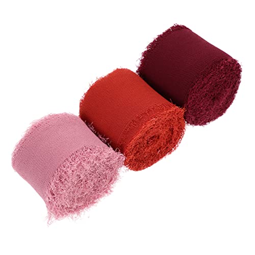 jojofuny 3 Rollen Fransenbänder für Hochzeit und Handgerissene Chiffonbänder und Weinrot Dekoration für Torten und Blumensträuße von jojofuny