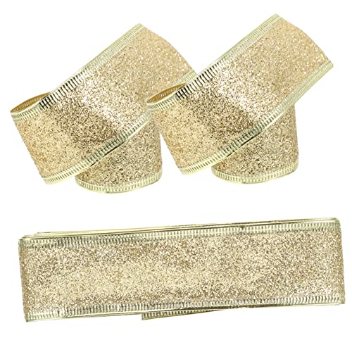 jojofuny 3 Rollen Goldene Glitzergeschenkband Breit Dekoratives Geschenkband mit Elegantem Stil Langlebiges Hochklassiges Material für Geschenkverpackung Basteln und Partydekoration von jojofuny