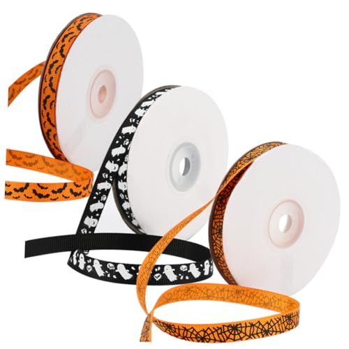 jojofuny 3 Rollen Halloween Dekoband Breit Polyester Ripsband mit Spinnennetz Fledermaus und Geist Motiv für DIY Geschenkverpackung Party Basteln Drinnen jojofuny 3 Rollen Halloween Dekoband Breit Polyester Ripsband mit Spinnennetz Fledermaus und Geist Motiv für DIY Geschenkverpackung Party Basteln Drinnen von jojofuny