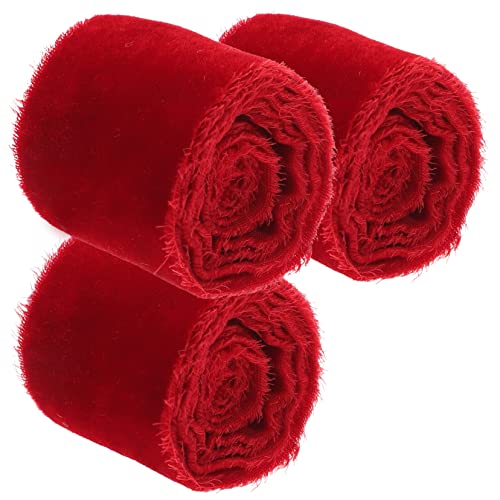 jojofuny 3 Rollen Handreiß Velvet Band Multifunktionales Geschenkband für Hochzeit Partydeko Diy Bastelband pro Rolle Leuchtendem Rot von jojofuny