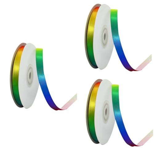 jojofuny 3 Rollen Hochdichtes Regenbogen Polyesterband Farbverlauf Geschenkband Diy Basteln Dekoration Bekleidungsband für Geschenkverpackung Kuchen Blumen von jojofuny
