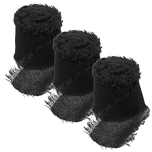 jojofuny 3 Rollen Hochzeitsdekorationsband Band für Blumen Strauß lockig staubig Beige Stoff sommerdekorationen abschlussfeier Bastelbedarf zum Selbermachen DIY Bastelband Polyester Black von jojofuny