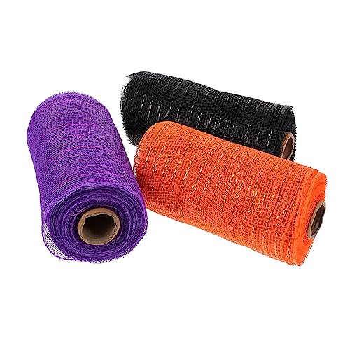 jojofuny 3 Rollen Metallisches Mesh Band für Halloween Dekoration Schwarz Dunkelviolett und Orange für Kränze und Bastelprojekte Perfektes Geschenkband für Kreative Anwendungen von jojofuny