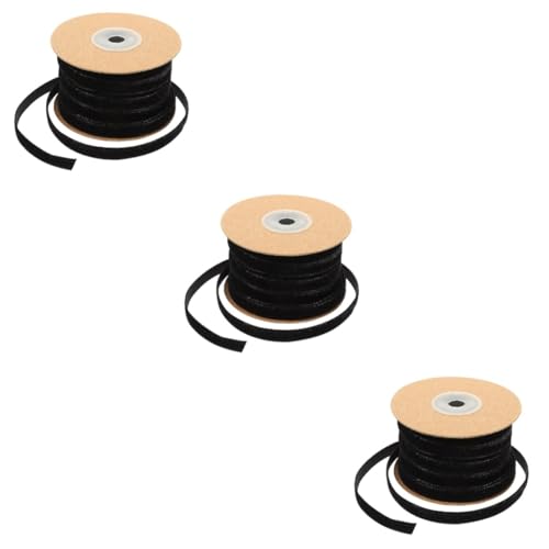 jojofuny 3 Rollen Samtband Bandbesatz Bänder Stoffborte Zum Verpacken Band Dünnes Schwarzes Samtband Selbst Basteln Schwarzes Band Dicke Borten Polyester von jojofuny