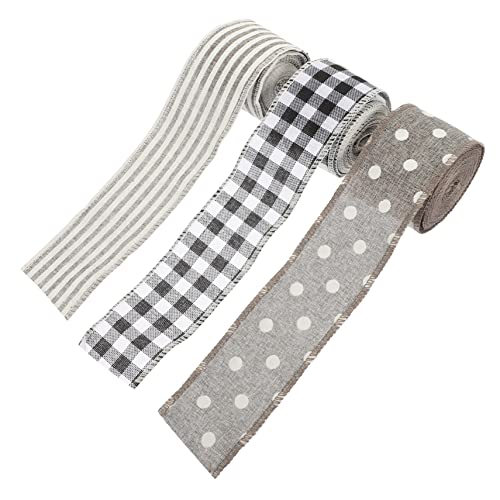 jojofuny 3 Rollen Weihnachts Dekoband mit Drahtkante Breit Strapazierfähiges Imitatives Leinenband für Geschenkverpackung DIY Weihnachtsbaum Basteln Schleifen und Dekoration von jojofuny