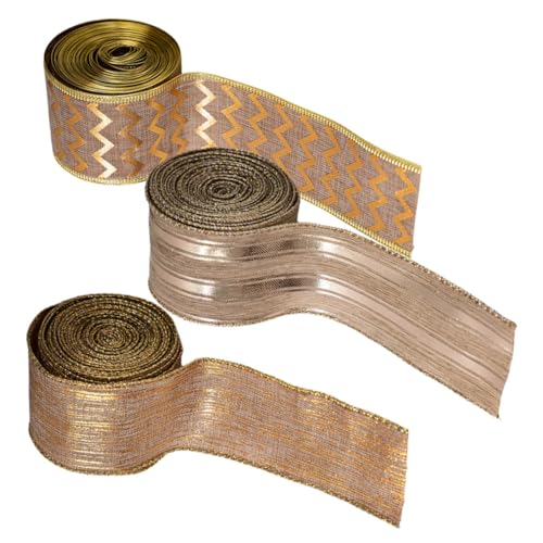 jojofuny 3 Rollen Weihnachtsband Sackleinenband für Bauernhäuser Weihnachtskranz Bogenband Drahtkantenband zum Basteln Christmas -Band DIY -Kranzbandversorgungen Christmad Ribbon Eisendraht von jojofuny