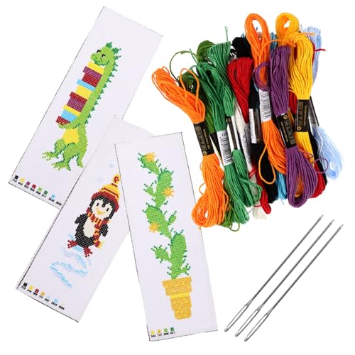 jojofuny 3 Sätze DIY Stickerei Buchzeichen Polyester Material Langlebig Komplett für Anfänger Originelles Handarbeits Pinguin Dinosaurier Kakteen Motiven jojofuny 3 Sätze DIY Stickerei Buchzeichen Polyester Material Langlebig Komplett für Anfänger Originelles Handarbeits Pinguin Dinosaurier Kakteen Motiven von jojofuny