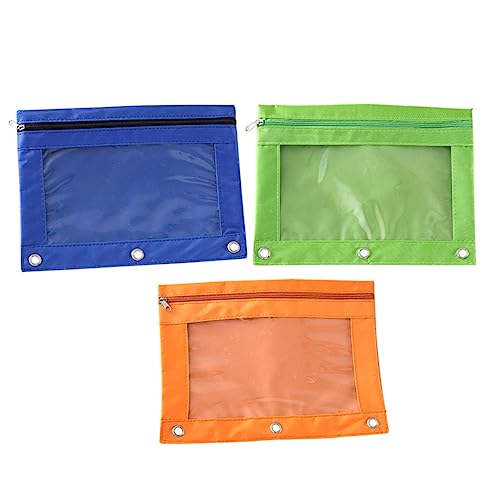 jojofuny 3 Stück Abnehmbarer Stifthalter Transparente Oxford Stoff Ordner für Schule zur Aufbewahrung von Stiften Dokumenten Münzen und Orange Blau Grün von jojofuny