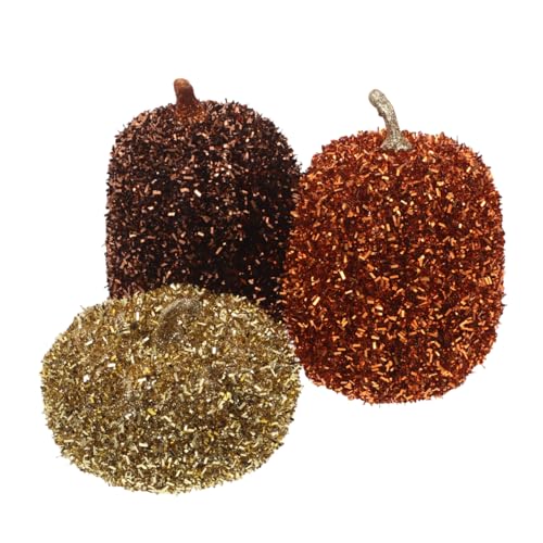 jojofuny 3 Stück Teiliges Halloween Kürbis Deko aus Glänzendem Tinsel Langlebige Miniaturfiguren für Innenbereich Vielseitige Herbstdekoration für Party Tischarrangements von jojofuny