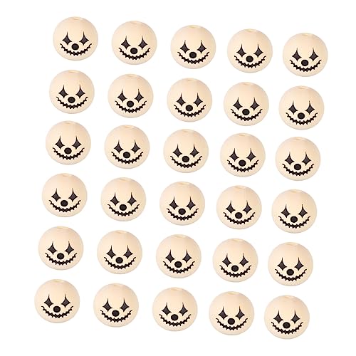 jojofuny 30 Stück Halloween Holzperlen Runde Spacer Perlen für Diy Bastelprojekte Naturholzfarbe für Schmuck und Dekorationen von jojofuny
