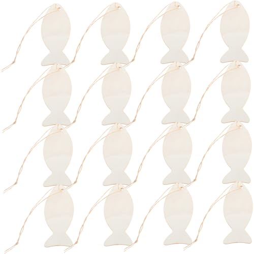 jojofuny 32 Stück Teiliges Holzfische Deko Naturbelassen Holzanhänger zum Bemalen DIY Basteln Hochzeit Anhänger Holzscheiben für Wohnaccessoires und Partydeko von jojofuny