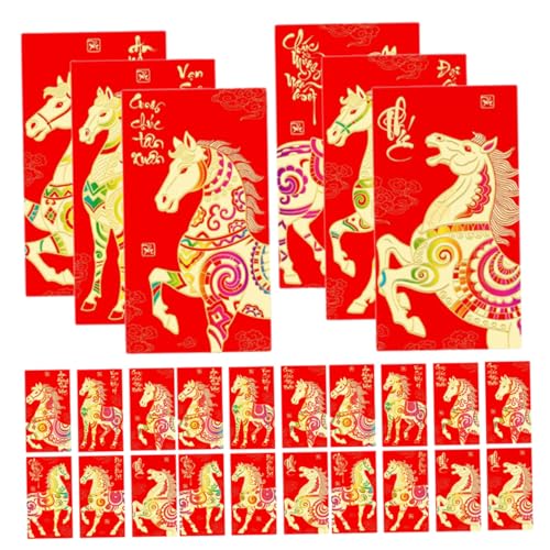 jojofuny 36 Stück Chinesische Neujahrsumschläge Pferdejahr mit Großem Fassungsvermögen und Traditionellem Design Rote Hong Bao Umschläge für Frühlingsfest Hochzeit Geburtstag und Lunar von jojofuny