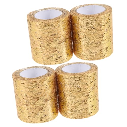 jojofuny 4 Rollen Gold Tüllband zum Basteln Feines Netzband für Geschenkverpackung Blumenarrangements DIY Schleifen und Hochzeitsdeko Vielseitig und Reißfest von jojofuny