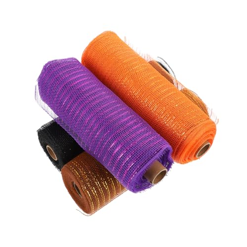 jojofuny 4 Rollen Halloween Deko Decorative Gauze Bunte Bastelbänder DIY Handmade Wreath Ribbon für Kranz Herstellung Party Deko Verpackung pro Schwarz Lila Orange von jojofuny