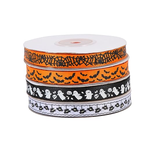jojofuny 4 Rollen Halloween Geschenkband Polyester Breit Dekoratives Geschenkverpackungsband mit Orangefarbenem Spinnennetz Fledermaus Schwarzem Geist und Weißem Monster Yards pro DIY jojofuny 4 Rollen Halloween Geschenkband Polyester Breit Dekoratives Geschenkverpackungsband mit Orangefarbenem Spinnennetz Fledermaus Schwarzem Geist und Weißem Monster Yards pro DIY von jojofuny
