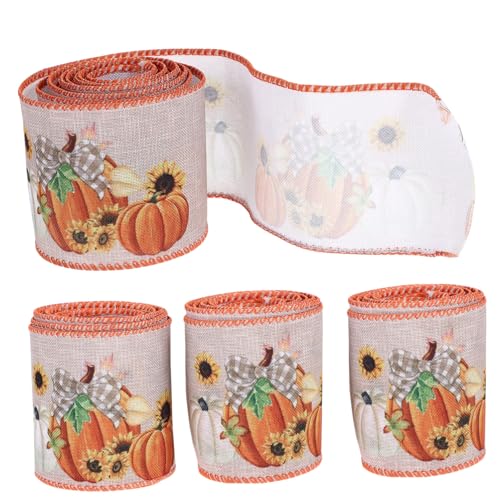 jojofuny 4 Rollen Herbstliche Geschenkband für Erntedankfest Diy Dekorationsbänder Robustem Material für Verpackungen Bastelarbeiten und Herbstliche Dekorationen von jojofuny
