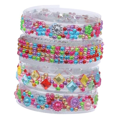 jojofuny 4 Rollen Selbstklebendes Acryl Strassband DIY Schmucksteine Klebeband für Basteln und Dekoration Glänzende Strasssteine für Scrapbook und Geschenkverzierung von jojofuny