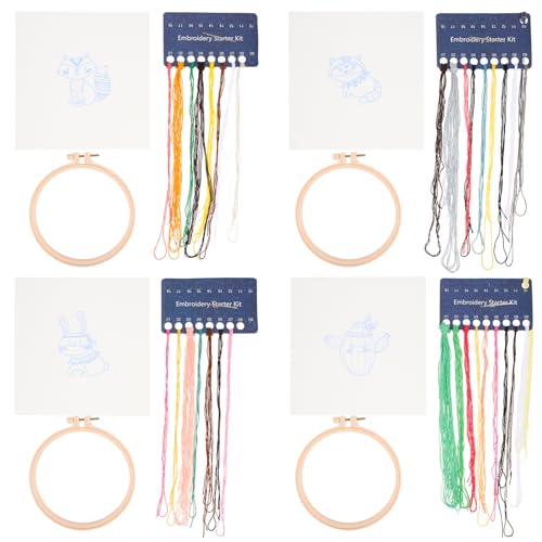 jojofuny 4 Sätze Kreuzstich Kit Cartoon Stickerei für Anfänger Diy Handarbeitsmaterial für Niedliche Muster Kaktus Hase Waschbär Fuchs von jojofuny
