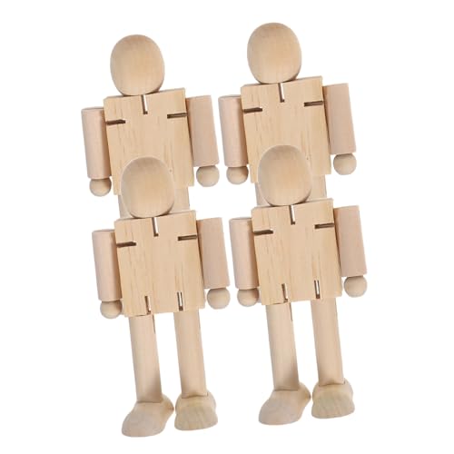 jojofuny 4 Stück Holzroboter Baue deinen eigenen Roboter Peg-Puppe Roboterfigur Puppenhausfiguren Holzfigur Puppenkörper Bemalung eines Spielzeugroboters Naturkörper Gelenk Beige von jojofuny