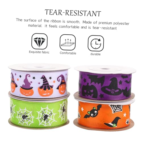 jojofuny 4 Stück Teiliges Halloween-dekorationsband Breit Geschenkband für DIY Schleifen Haaraccessoires Langlebig und Vielseitig für Geschenkverpackung Sträuße Bastelbedarf von jojofuny