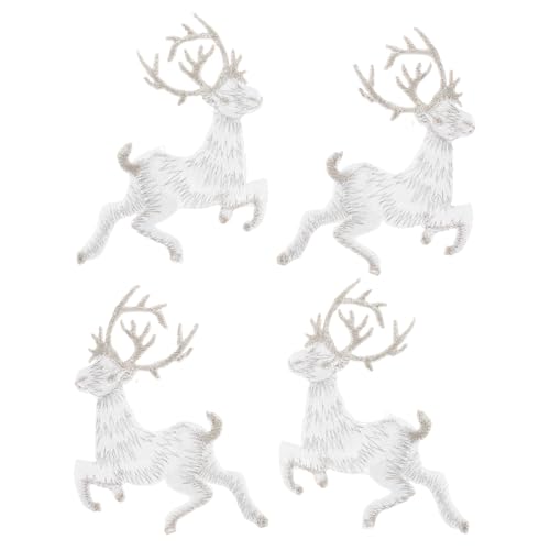 jojofuny 4 Stück Weihnachtsdekor Teiliges Fawn Stoffaufnäher Gestickte Rentier Patches für Festliche Kleidung Langlebige und Sichere Applikationen für von jojofuny