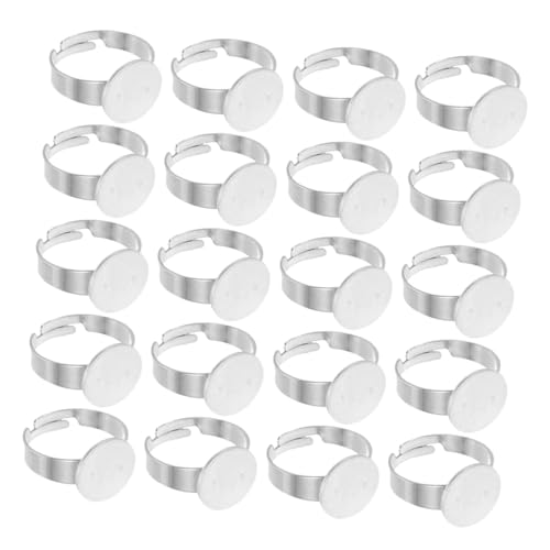 jojofuny 40 Stück Edelstahl Ringe Rohlinge Runde Flache Lünette Tabletts Verstellbare Fingerring Basen Für Schmuckherstellung DIY Cabochon Fassung Zubehör von jojofuny