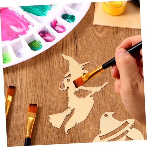 jojofuny 40 Stück Teiliges Halloween Holzanhänger Hexenmotiv Dekorative Holzscheiben für DIY Bastelarbeiten Natürliche Holzplatten Sicher für Kinderhandwerk und Kreative Gestaltung von jojofuny