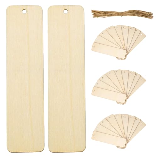 jojofuny 40 Stück unbehandelte Lesezeichen aus Holz – rechteckige Anhänger mit Holzornamenten für DIY-Doodle-Projekte – unbehandelter Lesezeichenanhänger von jojofuny