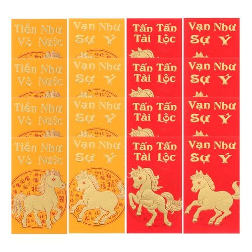 jojofuny 48 Stück Vietnamesische Rote Umschläge Geldbeutel Jahr 2026 Des Pferdes – Neujahrs Glücksgeldbeutel Pakete – Traditionelle Rote Umschläge Für Hochzeit Und Geburtstag von jojofuny