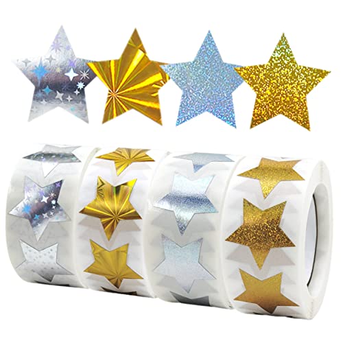 jojofuny 4Rollen Glänzende Sternaufkleber für Selbstklebende Belohnungsetiketten Teiliges für DIY Party und Kreative Bastelprojekte von jojofuny