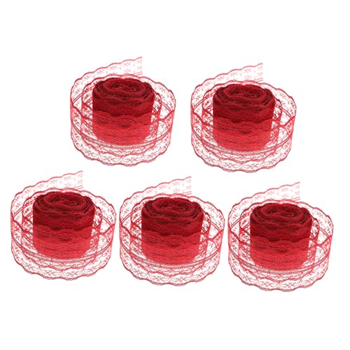 jojofuny 5 Rollen DIY Spitzenband Dekorationsband für Bastelprojekte und Blumensträuße Breit Weinrot für Verpackungen und Projekte von jojofuny