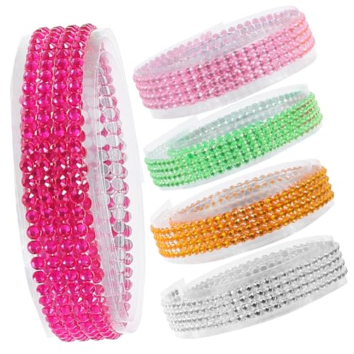 jojofuny 5 Rollen Diamantband Kunsthandwerk Klebeband Strasskleber Strassaufkleber Sammelalbum Juwelen DIY Klebeband selbstklebendes Strassband selbstklebende Strasssteine Buntes Band Acryl von jojofuny