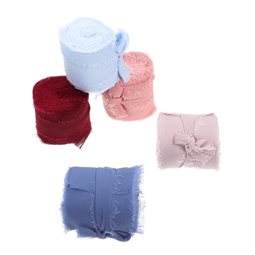 jojofuny 5 Rollen Fransen Ripsbänder Dekorative Chiffonbänder für Blumenverpackungen und DIY Projekte Breit für Hochzeiten und Bastelarbeiten von jojofuny