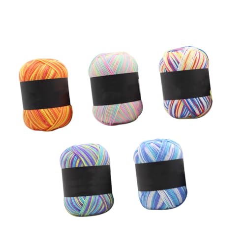 jojofuny 5 Rollen Gradient Baumwollgarn Dreifädiges Häkelgarn für Stricken für Babydecken Mützen und Accessoires Bunte Farbvariationen Gelb Grün Orange Blau Lila von jojofuny