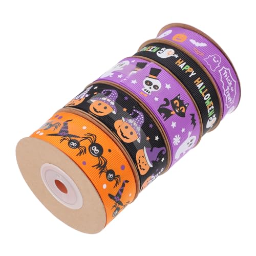 jojofuny 5 Rollen Halloween Dekorations-satinbänder Bunte Geschenkband mit Spuk Kürbis und Spinnenmotiven Vielseitig Einsetzbar für Geschenkverpackung und Partydeko von jojofuny